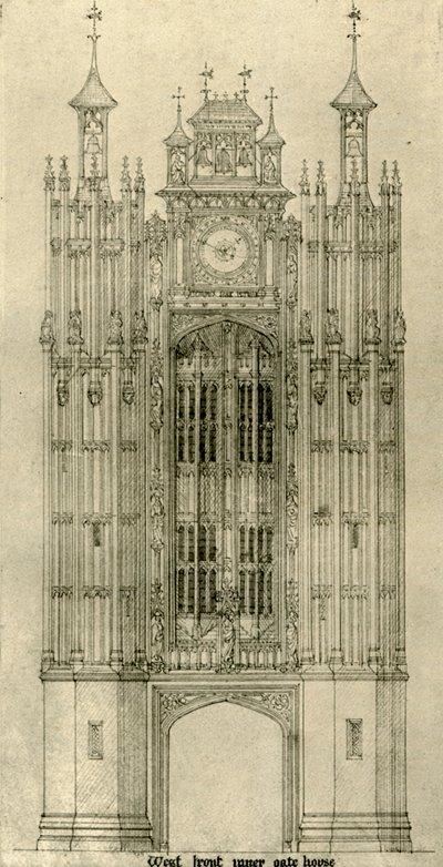 Dessin architectural : façade ouest de la porte intérieure, 1833-1834, 1906 - A. W. N. Pugin