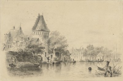 Paysage avec une tour au bord de l