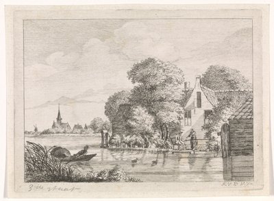 Pêcheur et une femme devant une maison - A. van de Velde