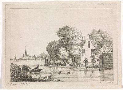 Pêcheur et une femme devant une maison - A. van de Velde
