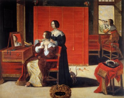 Les Cinq Sens : La Vue Une jeune femme devant son miroir tandis qu