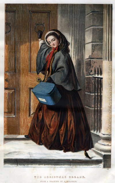 Courses de Noël : une jeune femme élégante frappe à la porte d
