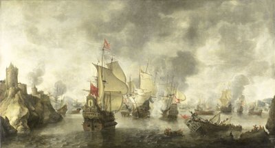 Bataille des flottes combinées vénitienne et néerlandaise contre les Turcs dans la baie de Foya, 1649 - Abraham Beerstraten
