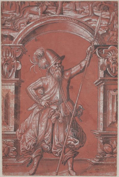 Un garde suisse devant une arche ornementale (recto) - Abraham Bickhart