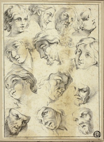13 croquis de différents visages - Abraham Bloemaert