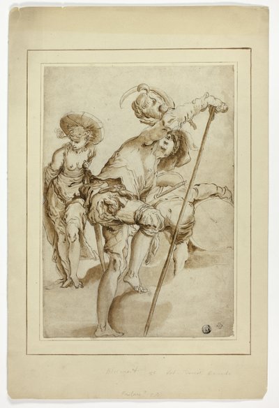Un soldat debout, une femme debout et un tambour penché - Abraham Bloemaert