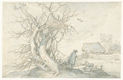 Berger avec des moutons près d