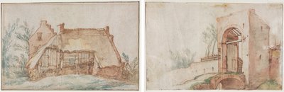 Cottage de paysan (recto); Pont et porte (verso) - Abraham Bloemaert