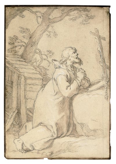 Saint Paul de Phermae priant à genoux devant un crucifix - Abraham Bloemaert