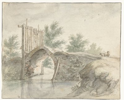 Pont en pierre avec une barrière en bois - Abraham Bloemaert
