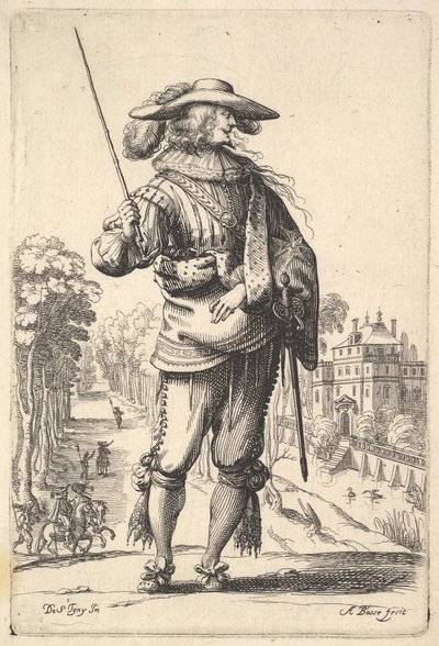 Un gentilhomme avec la tête tournée vers la droite en profil, portant un chapeau à plumes, 1629 - Abraham Bosse