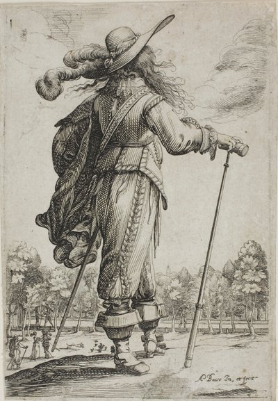 Homme avec une Canne, vu de dos, du Jardin de la Noblesse Française - Abraham Bosse