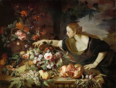 Femme avec des fleurs et des fruits - Abraham Brueghel