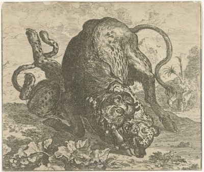 Léopard et taureau - Abraham Danielsz. Hondius