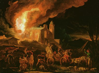 Soldats pillant un monastère en feu - Abraham Danielsz. Hondius