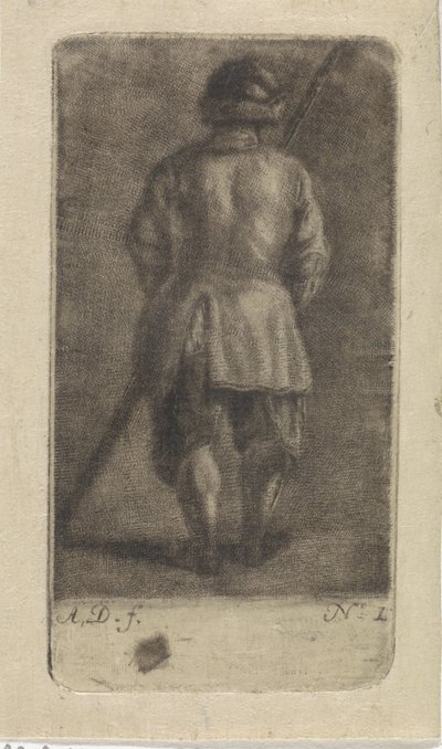 Homme avec une canne, vu de dos - Abraham Delfos