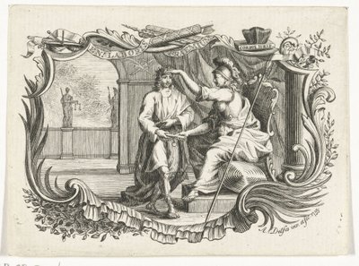 Minerva récompense ou honore un homme pour son travail, dans une cartouche - Abraham Delfos