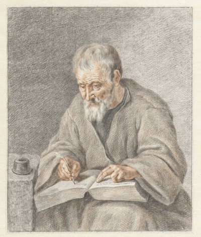 Vieil homme écrivant dans un livre - Abraham Delfos