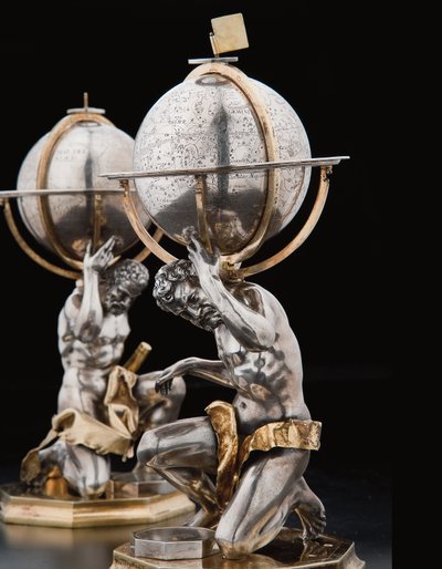 Deux globes terrestres et célestes exceptionnels, soutenus par Hercule et Atlas, Augsbourg, 1697-99 - Abraham Drentwett