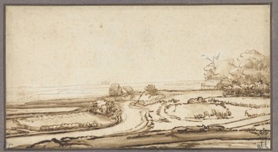 Paysage vallonné avec chemin et maison en lisière de forêt - Abraham Furnerius