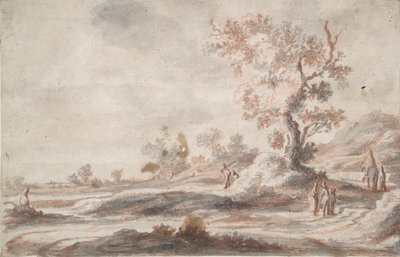 Paysage avec vieil arbre et figures - Abraham Genoels