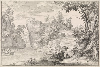 Paysage fluvial avec un lièvre - Abraham Genoels