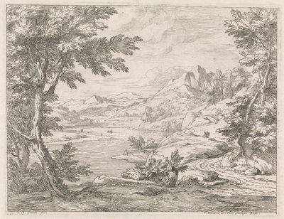Paysage fluvial avec un chemin - Abraham Genoels