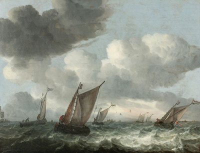 Bateaux de pêche au large dans une mer agitée - Abraham Hendricksz van Beyeren