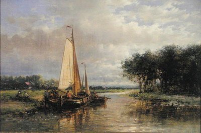 Péniches hollandaises sur une rivière - Abraham Hulk
