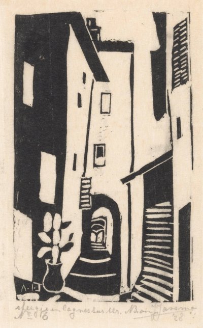 Rue avec escalier à Cagnes-sur-Mer - Abraham Johannes Jansma (signed by artist)