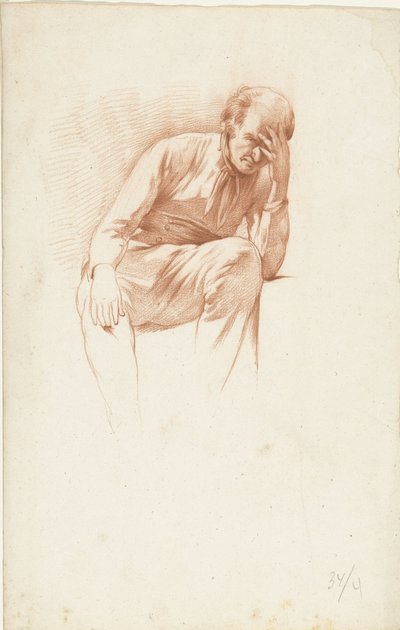 Vieil homme assis, main sur le visage - Abraham Johannes Ruytenschildt