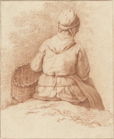Femme de pêcheur assise avec un panier au bras, vue de dos - Abraham Johannes Ruytenschildt