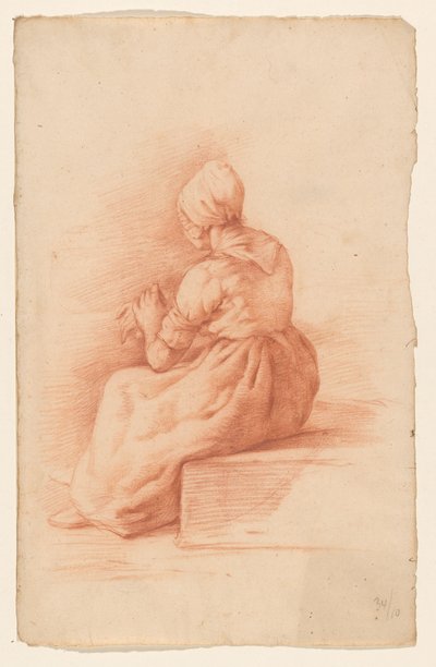 Femme assise avec un bonnet, vue de dos - Abraham Johannes Ruytenschildt
