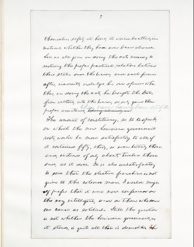 Manuscrit autographe du dernier discours de Lincoln en tant que président, prononcé à Washington, D.C., depuis la fenêtre de la Maison Blanche le soir du 11 avril - Abraham Lincoln