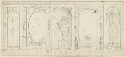Projet de décoration de chambre avec cinq panneaux dont le central avec un vase ornemental - Abraham Meertens