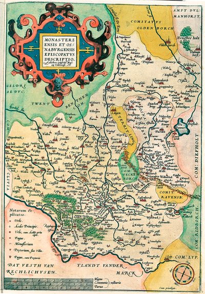 Franciae Orientalis: Monasteriensis Et Osnaburgensis Episcopatus Descriptio Carte géographique de la Franconie en Allemagne tirée de « Theatrum Orbis Terrarum » par Abraham Ortelius - Abraham Ortelius