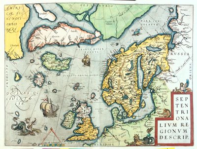 Irlande, Grande-Bretagne, Islande, Norvège, Suède, Finlande, Groenland - Abraham Ortelius
