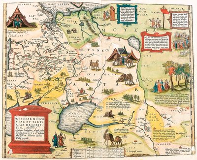 Russiae, Moscoviae et Tartariae descriptio. Par Antonio Ienkensono Anglo, éditée à Londres en 1562. Carte géographique de la Russie de « Theatrum Orbis Terrarum » par Abraham Ortelius - Abraham Ortelius
