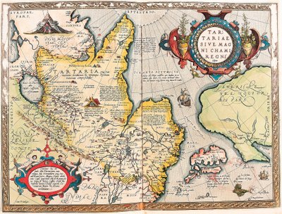 Tartariae Ssive Magni Chami Regni typus. Carte géographique de la Tartarie de « Theatrum Orbis Terrarum » par Abraham Ortelius - Abraham Ortelius