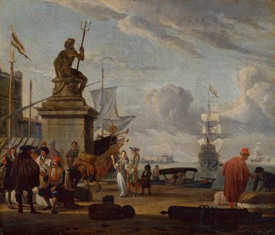 Un port méditerranéen capricieux avec des figures élégantes et des marchands - Abraham Storck