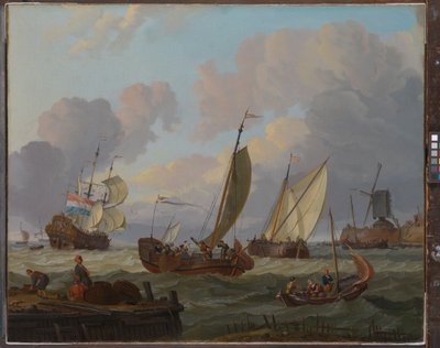 Navires passant un moulin à vent, vers 1690 - Abraham Storck