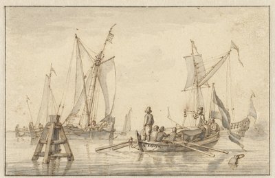 Mer calme avec quelques bateaux - Abraham Storck