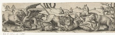 Animaux combattants dans un paysage - Abraham de Bruyn