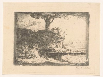 Paysage avec trois figures - Abraham de Miranda (signed by artist)