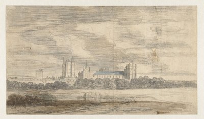 Vue du château de Vincennes, derrière une rangée d