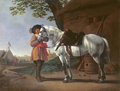 Un cavalier avec un cheval gris - Abraham van Calraet