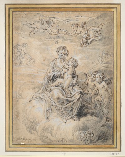 Vierge et Enfant au ciel, avec des putti - Abraham van Diepenbeeck