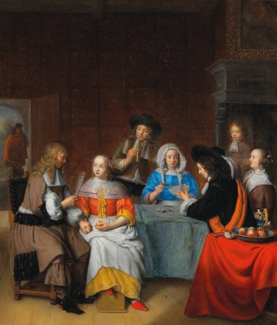 Intérieur avec une société élégante jouant aux cartes, 1660s - Abraham van Dijck