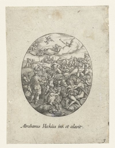 Ovale avec les dieux olympiques dans les nuages - Abraham van den Hecken