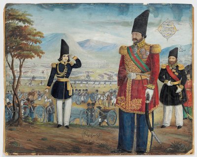 Ardeshir Mirza et Sulayman Khan Saham Al-Dowleh passent en revue leurs troupes, 1850-51 - Abul Hassan Ghaffari